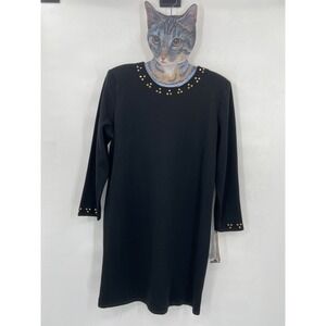 NWT VTG Joan Walters Petites Black Long Sleeve Padded Shoulders Dress Size 14